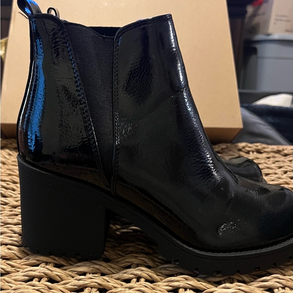 Soda Black Patent Booties